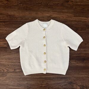 H&M Ivory Button-Up Knit Cardigan gold button loose knit